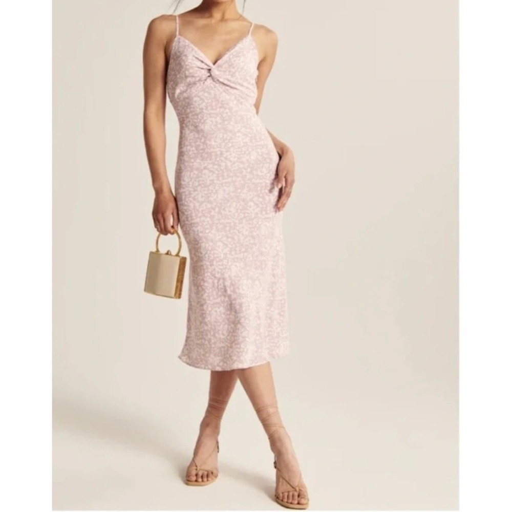 Abercrombie & Fitch Slip Dress Animal Print Twist Front Midi Pink NWT XXL
